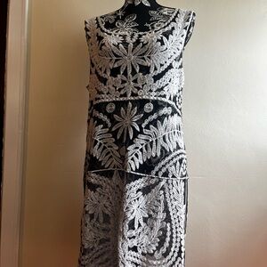 Velzera Black Dress with White Floral Lace Overlay